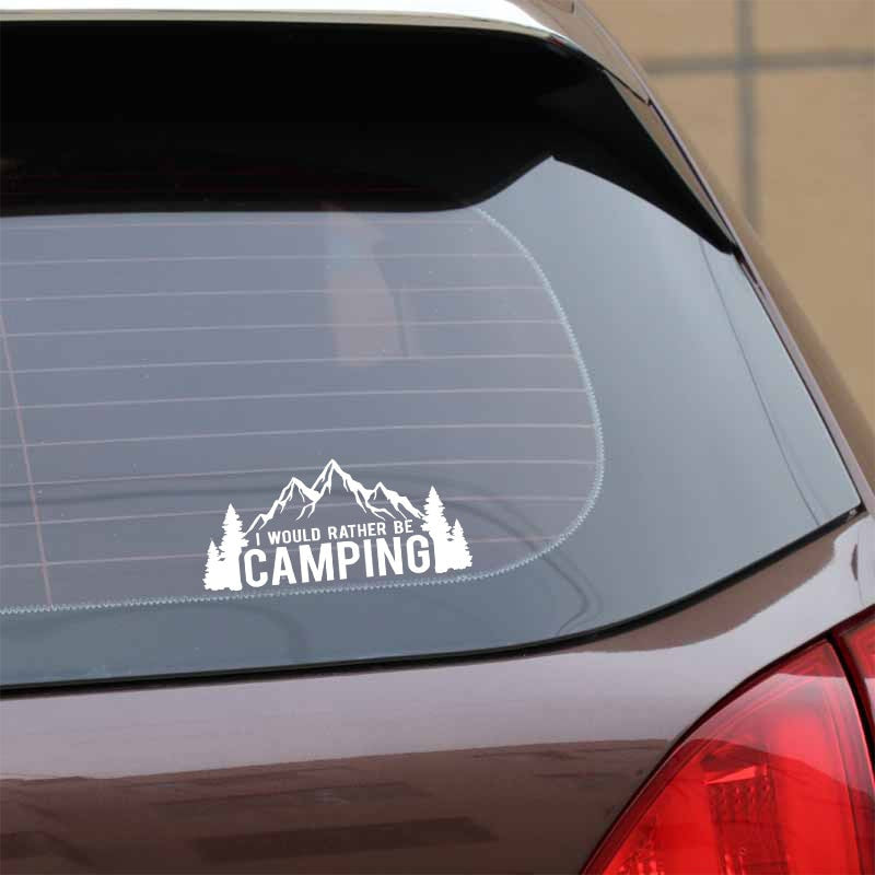 18.4CM*8.4CM I Would Rather Be Camping Car Sticker Vinyl Decal Black/Silver C31-0301