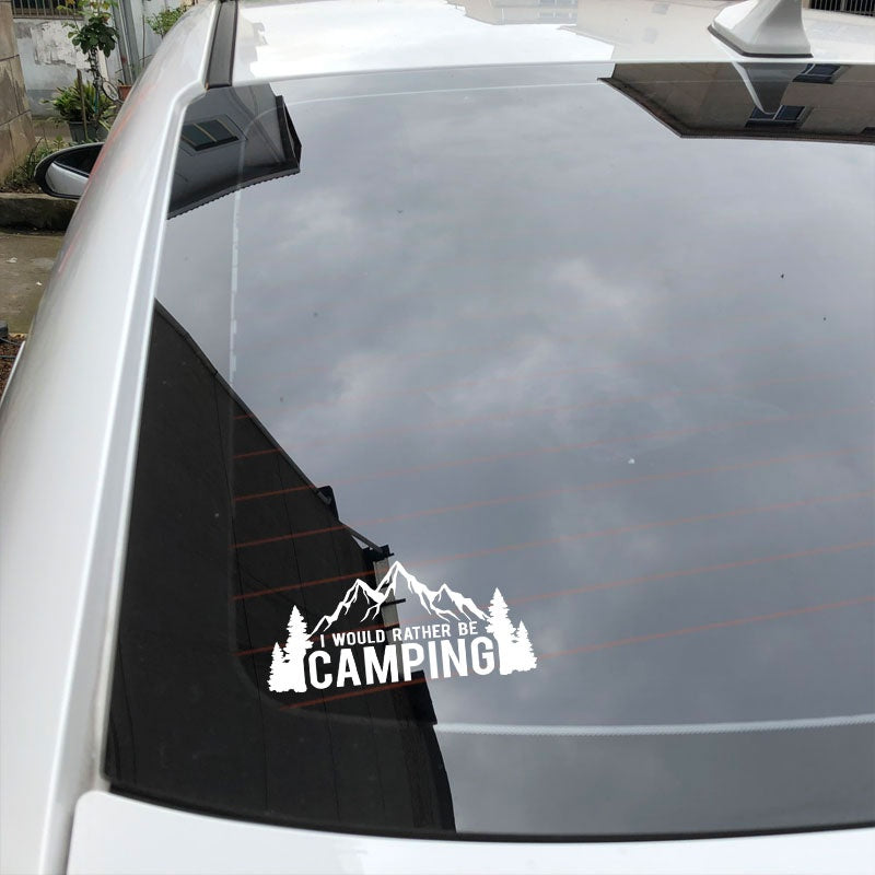18.4CM*8.4CM I Would Rather Be Camping Car Sticker Vinyl Decal Black/Silver C31-0301