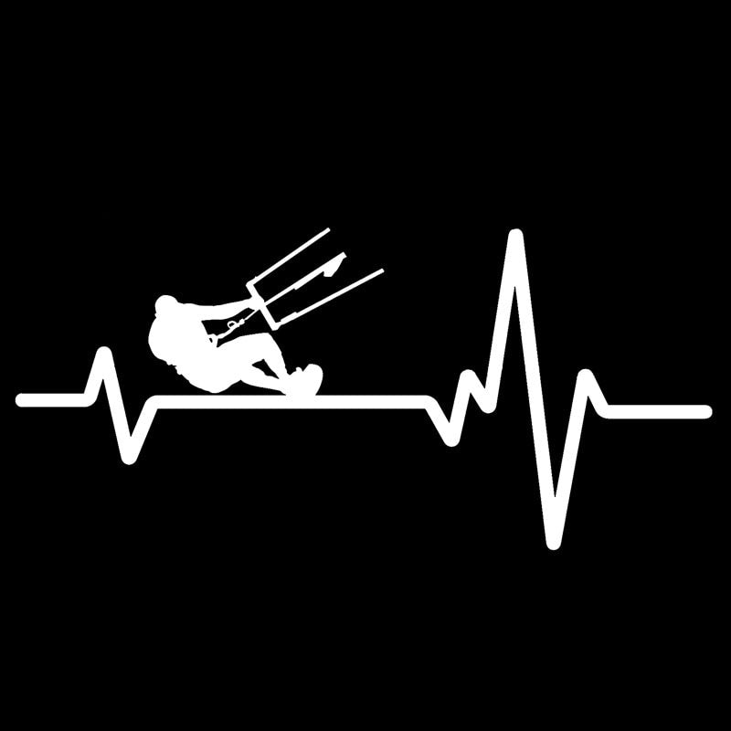 15.8CM*7.3CM Kiteboarding Kite Board  Heartbeat  Lifeline  Vinyl Black/Silver  Car Sticker C22-1151