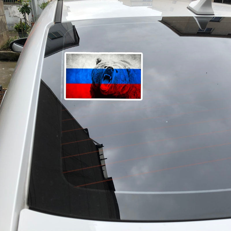 15.8CM*9.3CM Animal Bear  Russia Flag Decal Car Sticker PVC