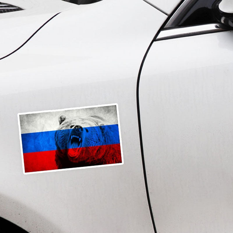 15.8CM*9.3CM Animal Bear  Russia Flag Decal Car Sticker PVC
