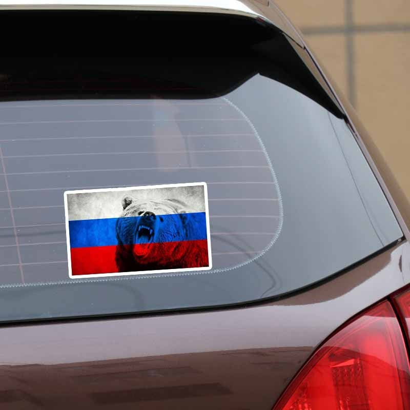 15.8CM*9.3CM Animal Bear  Russia Flag Decal Car Sticker PVC