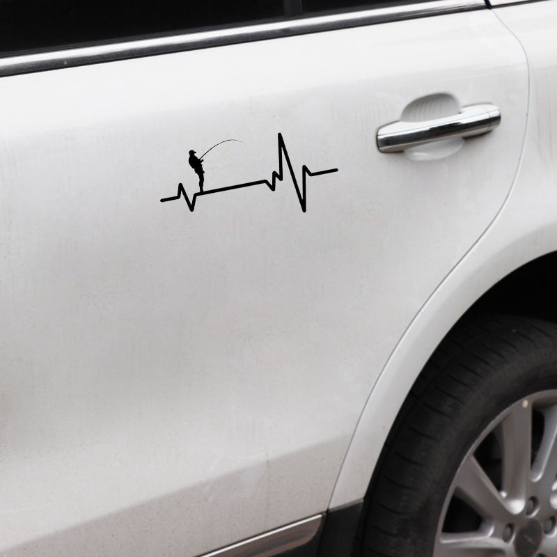 16.5CM*7.8CM Car Sticker  Fishing Deep Sea Man Heartbeat Vinyl Black/Silver  C22-1201