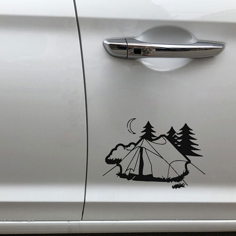 17.9CM*12.2CM Tent Camping Nature Rest  Fashion Car Accessories Stickers Black/Silver  C31-0302