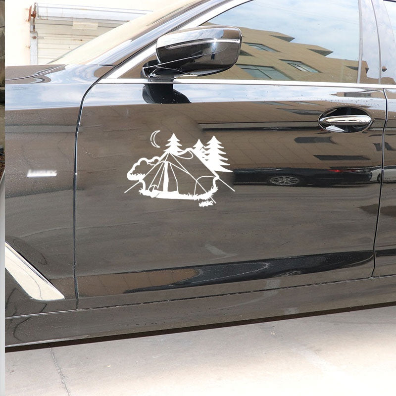 17.9CM*12.2CM Tent Camping Nature Rest  Fashion Car Accessories Stickers Black/Silver  C31-0302