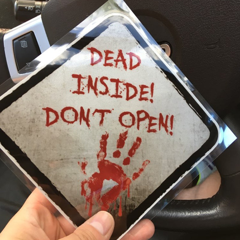 14CM*14CM Bloody DEAD INSIDE DONT OPEN ZOMBIE  Car Sticker