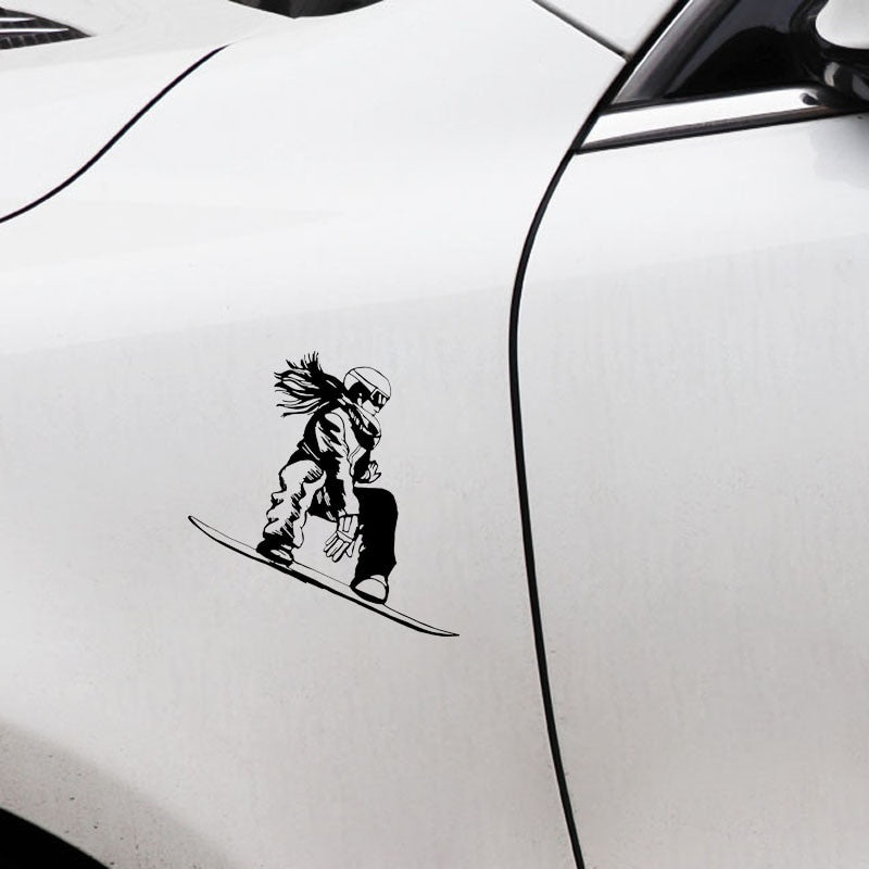 15.4CM*16.2CM Interesting Snowboarder Girl Extreme Sport Car Stickers Vinyl Black/Silver S9-0996