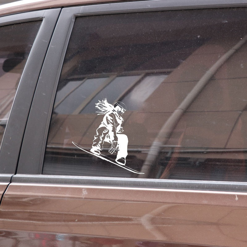15.4CM*16.2CM Interesting Snowboarder Girl Extreme Sport Car Stickers Vinyl Black/Silver S9-0996