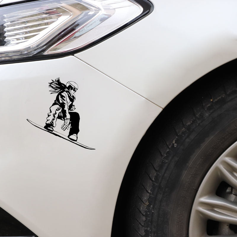 15.4CM*16.2CM Interesting Snowboarder Girl Extreme Sport Car Stickers Vinyl Black/Silver S9-0996