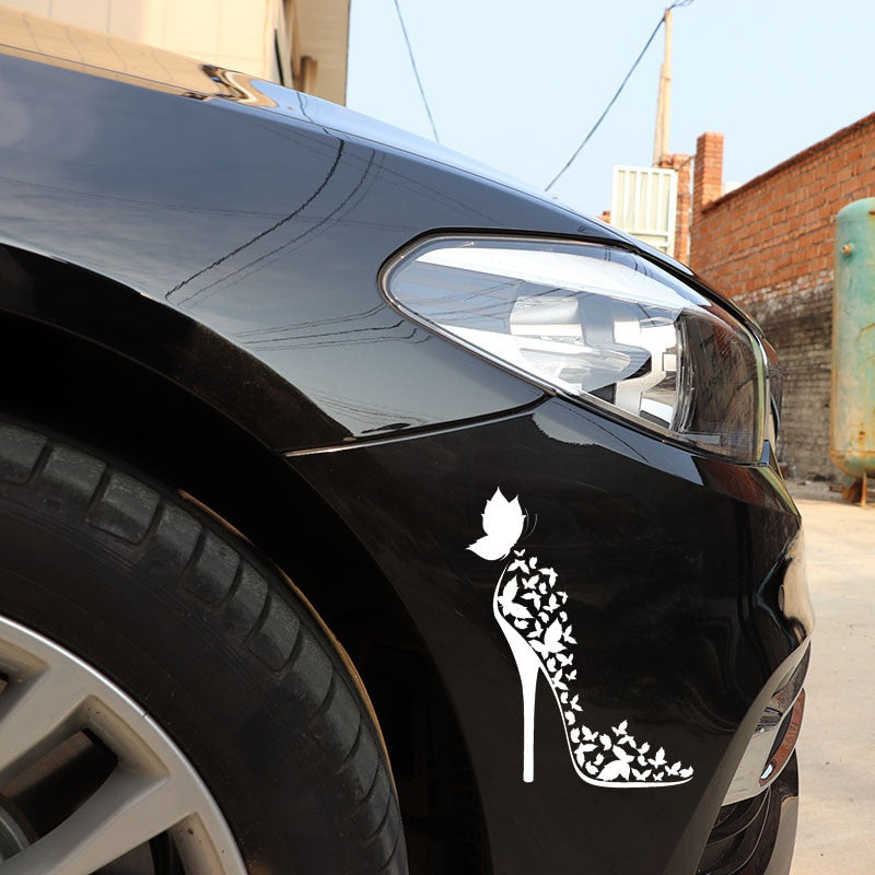 13cm*17.1cm Fashion Butterfly Decor Vinyl Car Sticker Motorcycle Black/Silver S3-5908