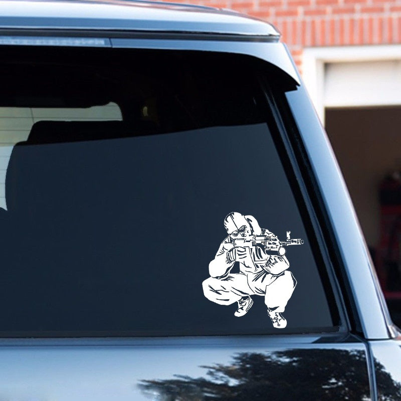 15.9*18.2CM Coolest Weapon AK-14 Combat Soldier Shooting Decoration Car Sticker Vinyl Graphic Accessories C12-0330