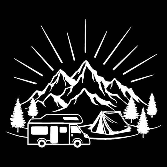 18.3CM*14.8CM Camping Tent Travel Mountains Landscape Fashion Car-Styling Stickers Decals Vinyl Black/Silver C31-0303