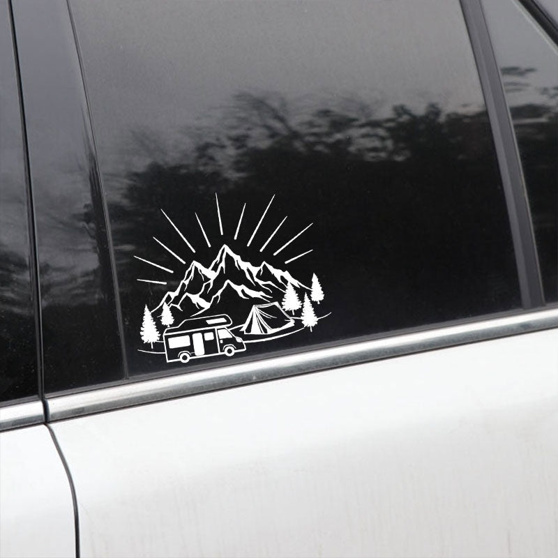 18.3CM*14.8CM Camping Tent Travel Mountains Landscape Fashion Car-Styling Stickers Decals Vinyl Black/Silver C31-0303