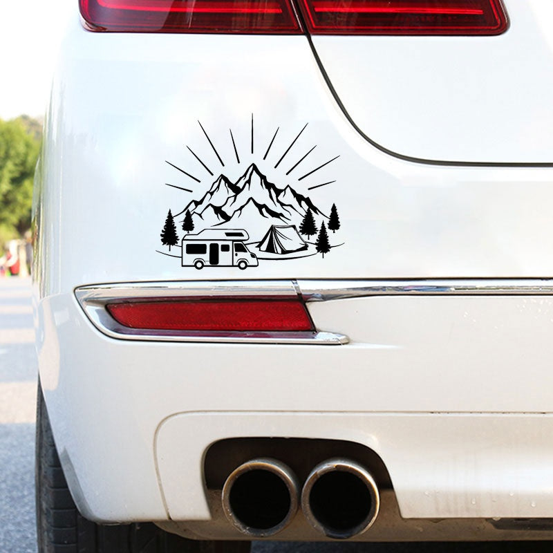 18.3CM*14.8CM Camping Tent Travel Mountains Landscape Fashion Car-Styling Stickers Decals Vinyl Black/Silver C31-0303