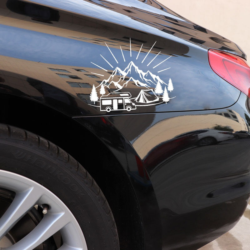 18.3CM*14.8CM Camping Tent Travel Mountains Landscape Fashion Car-Styling Stickers Decals Vinyl Black/Silver C31-0303