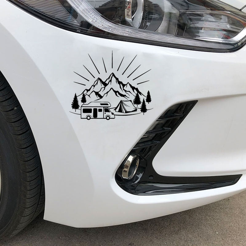 18.3CM*14.8CM Camping Tent Travel Mountains Landscape Fashion Car-Styling Stickers Decals Vinyl Black/Silver C31-0303