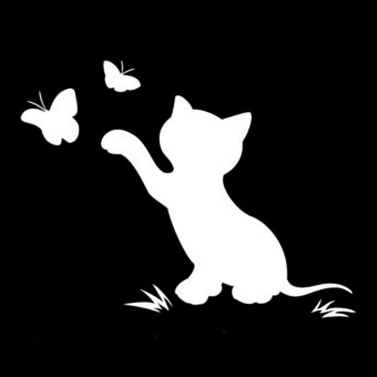 16.8cm*12.9cm Cat Butterfly Fashion Decor Car Sticker Vinyl Decal Black/Silver S3-6153