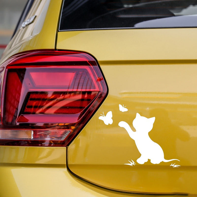 16.8cm*12.9cm Cat Butterfly Fashion Decor Car Sticker Vinyl Decal Black/Silver S3-6153