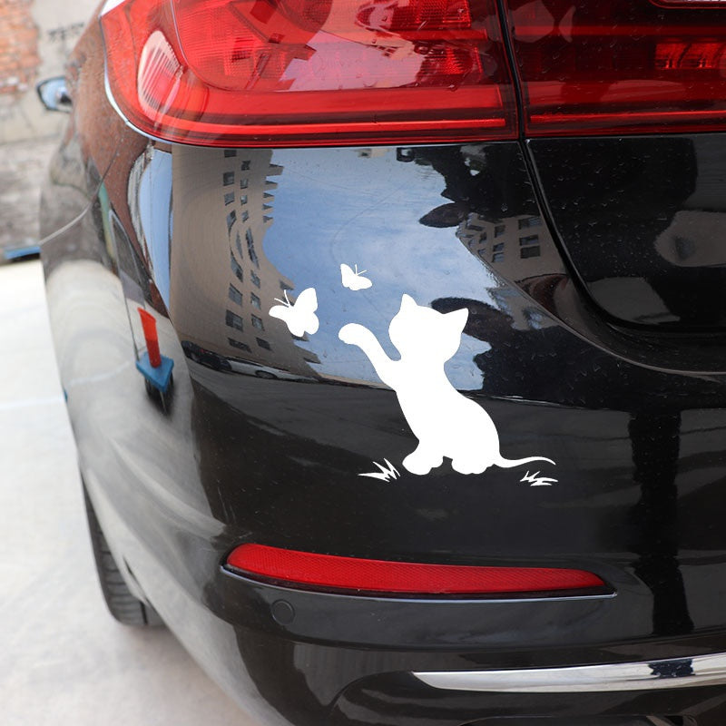16.8cm*12.9cm Cat Butterfly Fashion Decor Car Sticker Vinyl Decal Black/Silver S3-6153