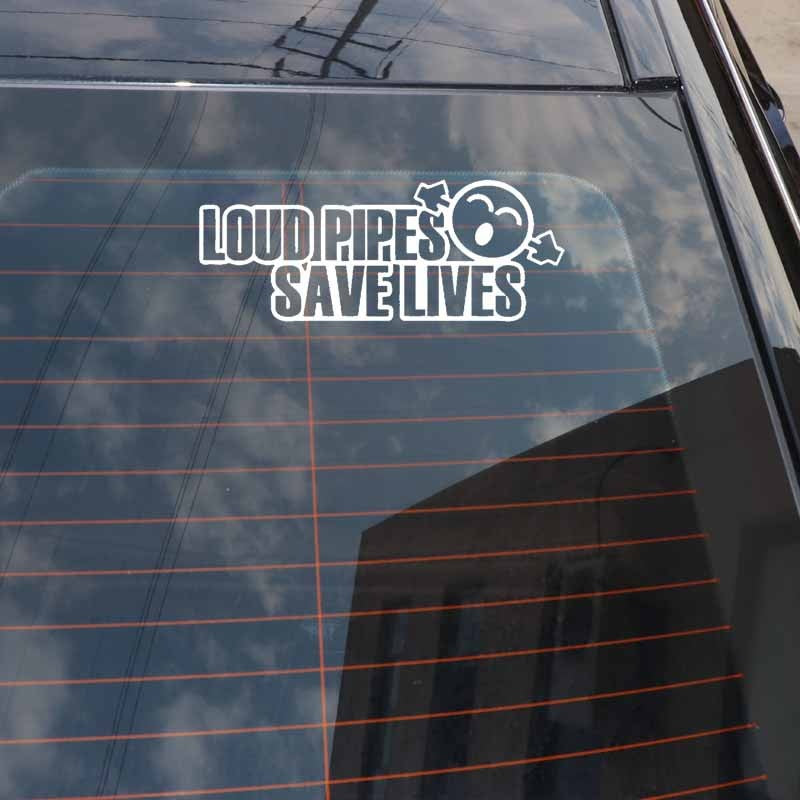 13CM*5CM Funny LOUD PIPES SAVE LIVES JDM Vinyl Car-styling Car Sticker Black Silver C11-2113