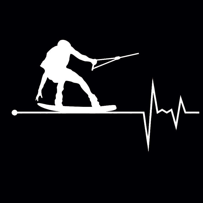 14.5CM*8.6CM Wakeboard In My Heartbeat Pulse Vinyl Black/Silver Car Sticker C22-1096