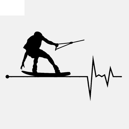 14.5CM*8.6CM Wakeboard In My Heartbeat Pulse Vinyl Black/Silver Car Sticker C22-1096