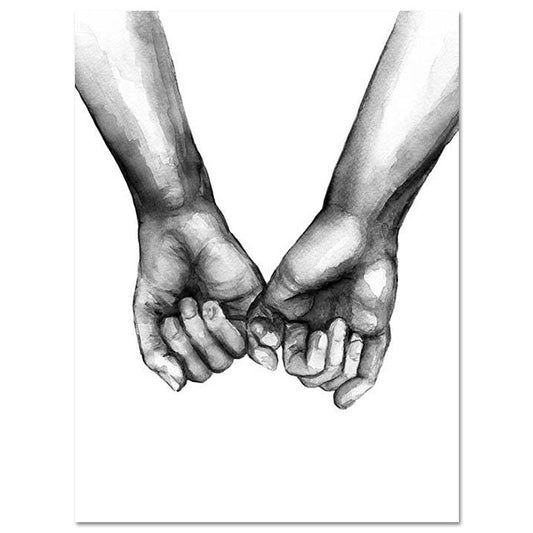 Black and White Holding Hands Picture Canvas Prints Lover Quote Painting Wall Art for Living Room Minimalist Decor