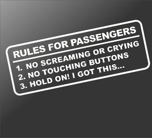 Rules For Passengers Vinyl Decal Car Sticker Funny JDM Stance Truck