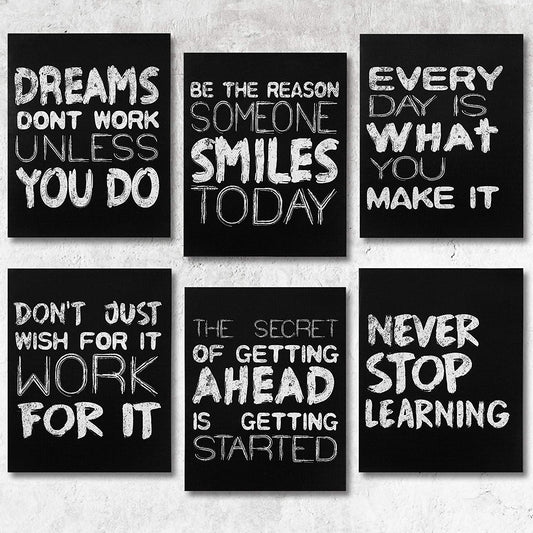 6 Pieces Inspirational Wall Art Posters Motivational Wall Canvas Prints (8 x 10 Inch), Positive Quotes Sayings Posters Room Wall Art for Office Walls Classroom Living Room Gym, Black and White