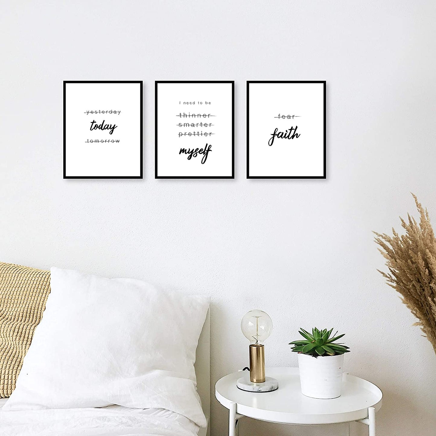 8 x 10", Set of 3 No Frame Wall Art Decor Inspirational Bedroom Poster Positive Quotes Minimalist, Black White Prints Simple Word Signs Home Office Kitchen Bathroom