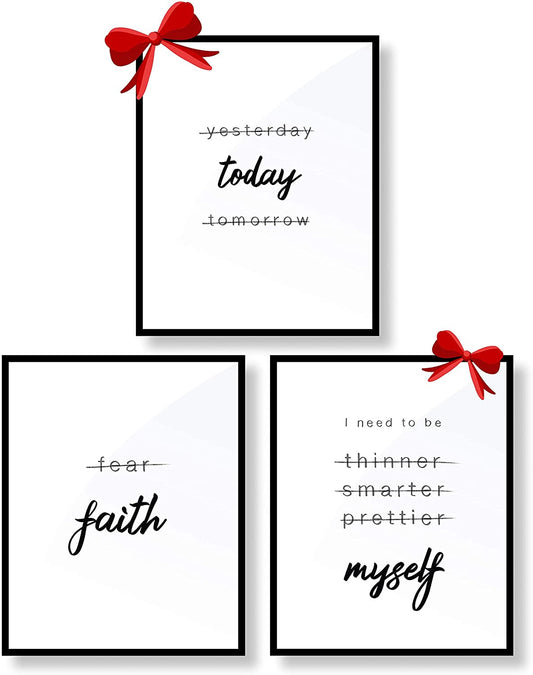8 x 10", Set of 3 No Frame Wall Art Decor Inspirational Bedroom Poster Positive Quotes Minimalist, Black White Prints Simple Word Signs Home Office Kitchen Bathroom