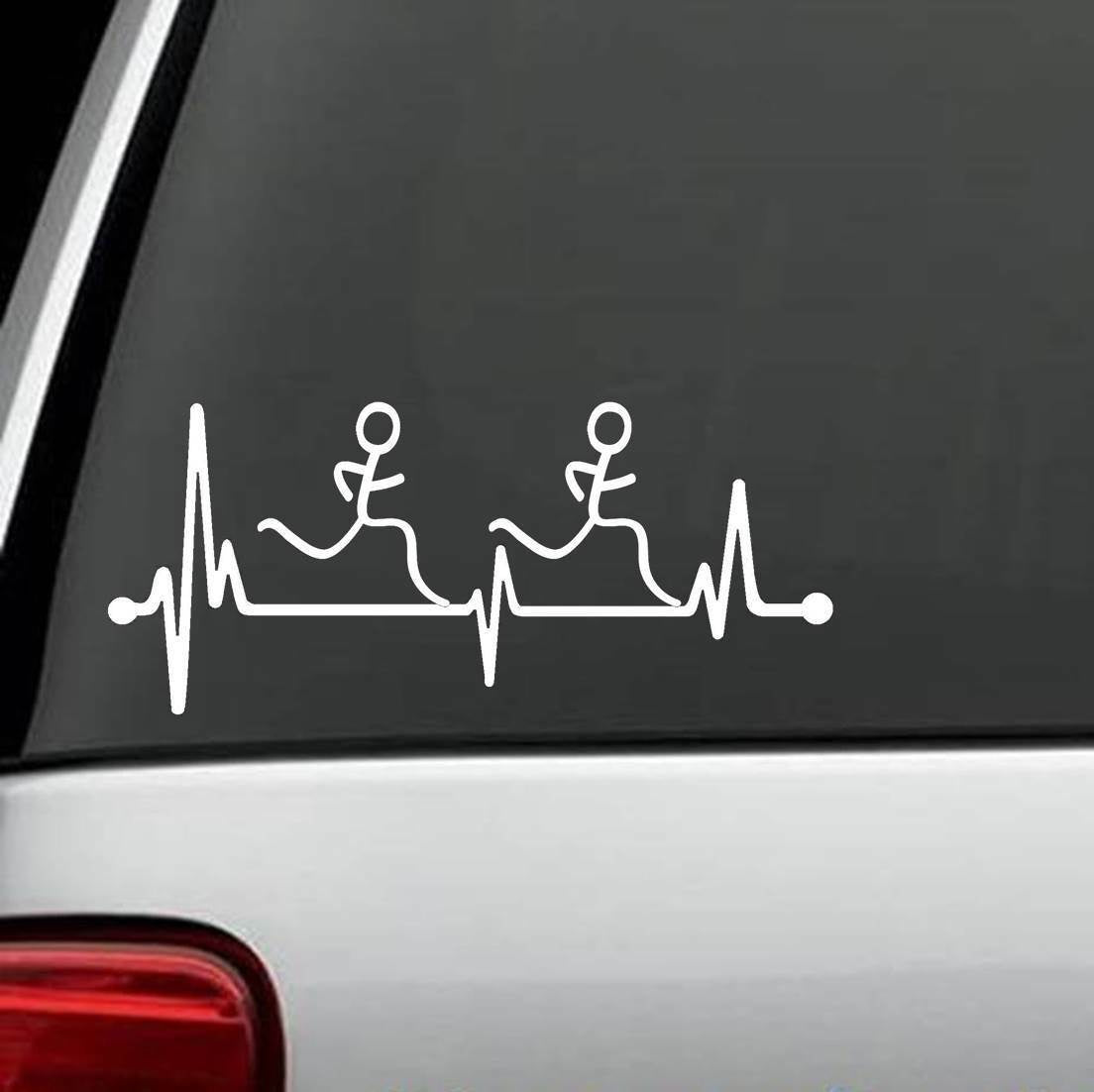 8.0"x3.50" Run Guy & Guy Heartbeat Runner Mens Running 10K 5K 13.1 Decal Sticker sup