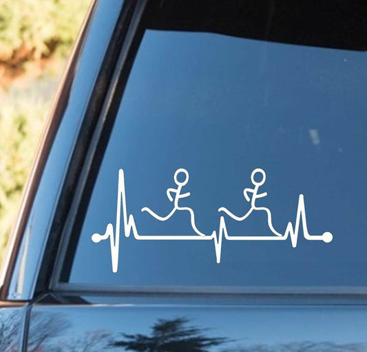 8.0"x3.50" Run Guy & Guy Heartbeat Runner Mens Running 10K 5K 13.1 Decal Sticker sup