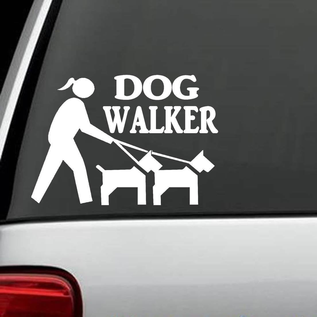 M1133 Dog Walker Girl Decal Sticker Gift For Car SUV Van Laptop Surface Leash
