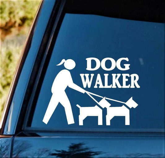 M1133 Dog Walker Girl Decal Sticker Gift For Car SUV Van Laptop Surface Leash