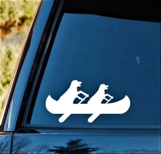7.5"x3.75" Dogs Rowing Canoe Kayak Decal Sticker Car Truck SUV Van Laptop Surface Art