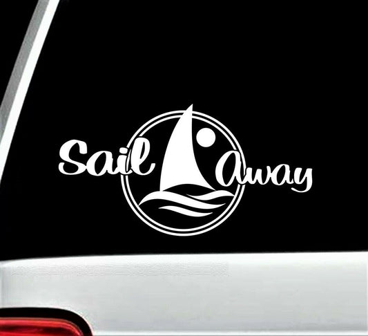 8.00"X4.00" Sail Away Sailboat Decal Sticker for Car Window Sailing Boating Boat