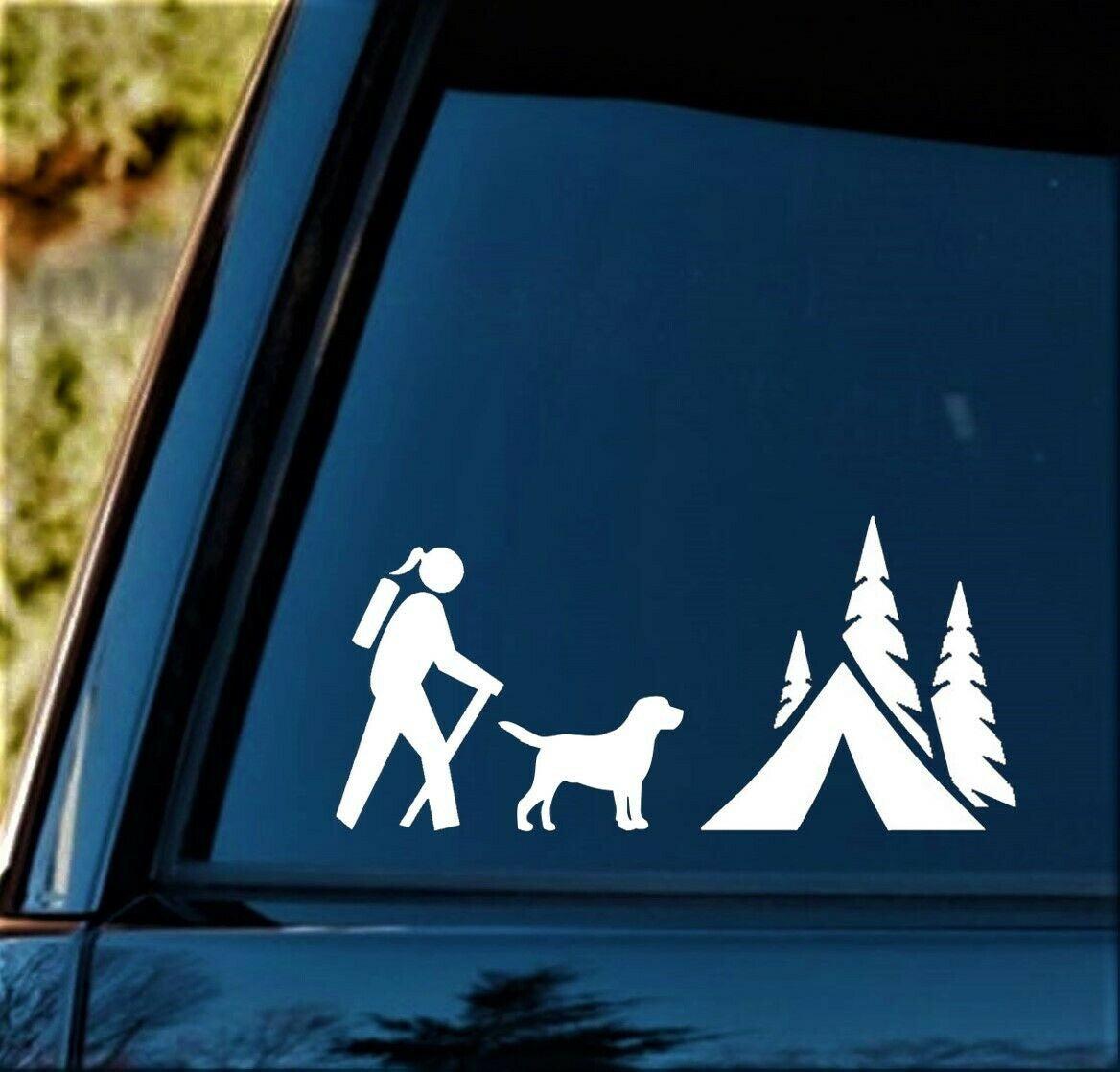7.50"x3.50" Hiker Camper Girl with Dog Camping Tent Decal Sticker for Car Window
