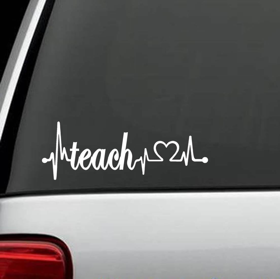8.0"x3.0" Teach Heartbeat Decal Sticker Teaching Book Ruler Pencil Art Class