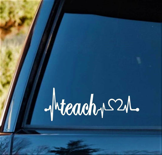 8.0"x3.0" Teach Heartbeat Decal Sticker Teaching Book Ruler Pencil Art Class