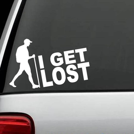 4"x6.5" Guy Hiker Hiking I GET LOST Decal Sticker Camper Camping Tent Kayak Camper