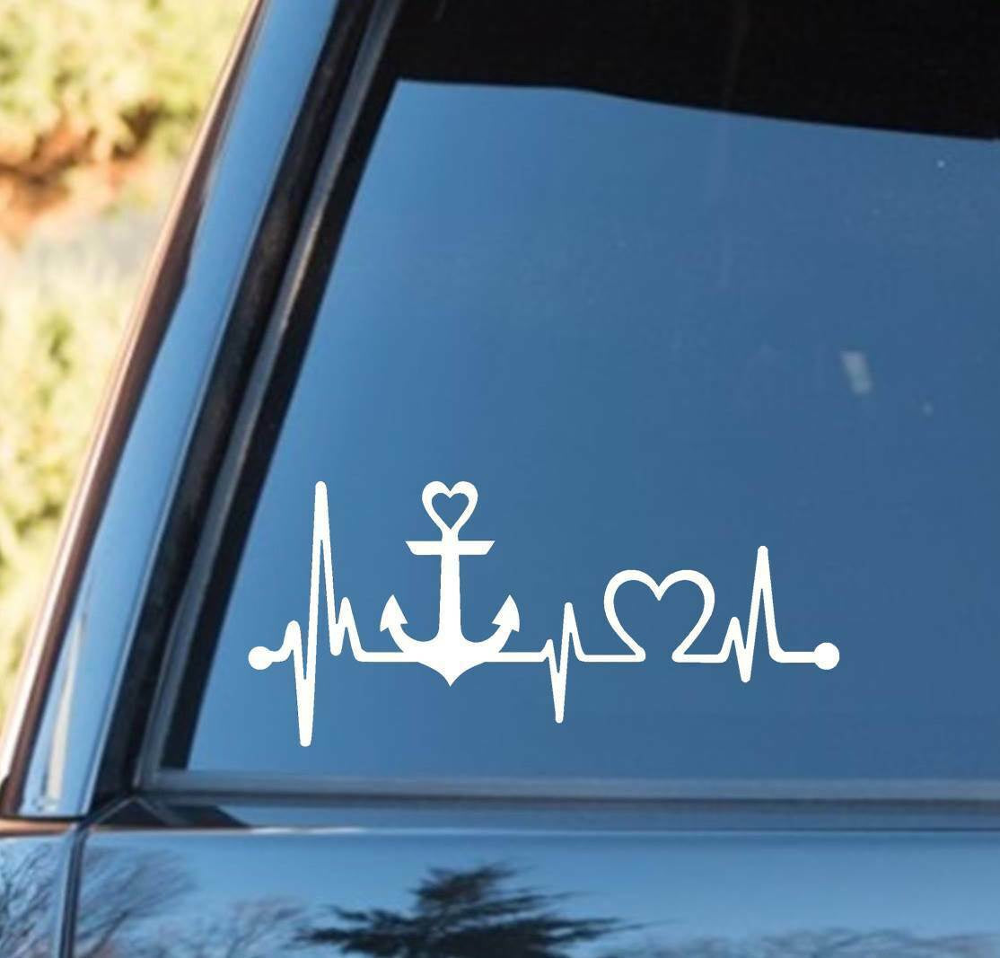 8"x3.6" Boat Anchor Heartbeat Monitor Decal Sticker Kayak Canoe Boating Outdoors