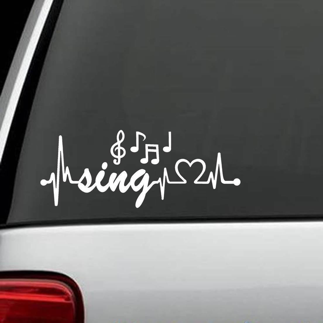 8"x3.25" Sing Music Notes Heartbeat Decal Sticker Marching Band Guitar Musical Bass