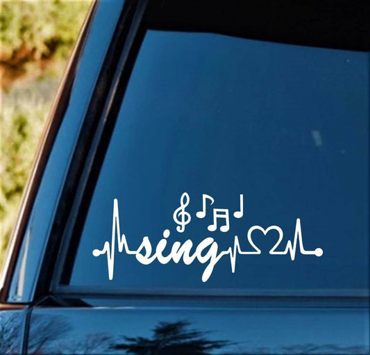 8"x3.25" Sing Music Notes Heartbeat Decal Sticker Marching Band Guitar Musical Bass