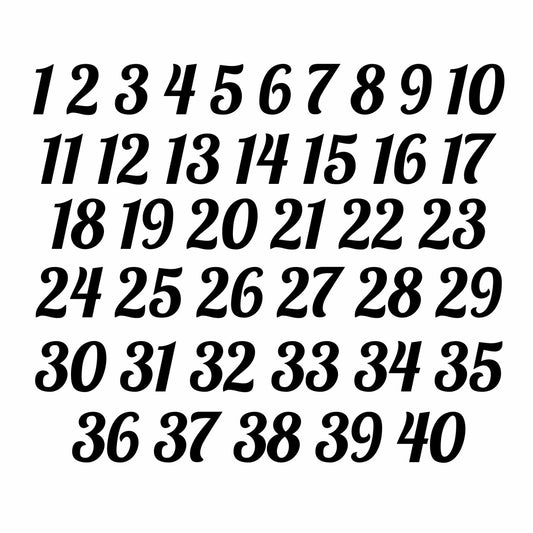 1 - 40 Italic Numbers Vinyl Sticker Decals