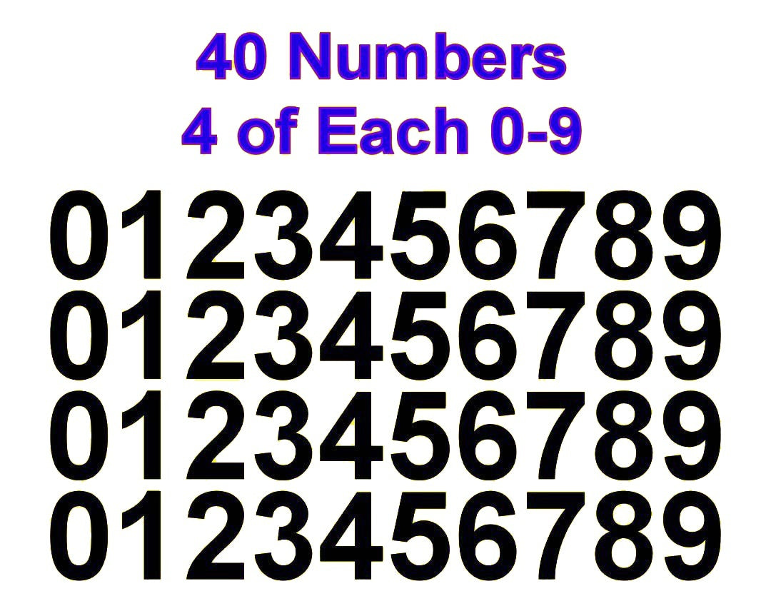 0-9 Numbers Vinyl Sticker Decals - Set of 40