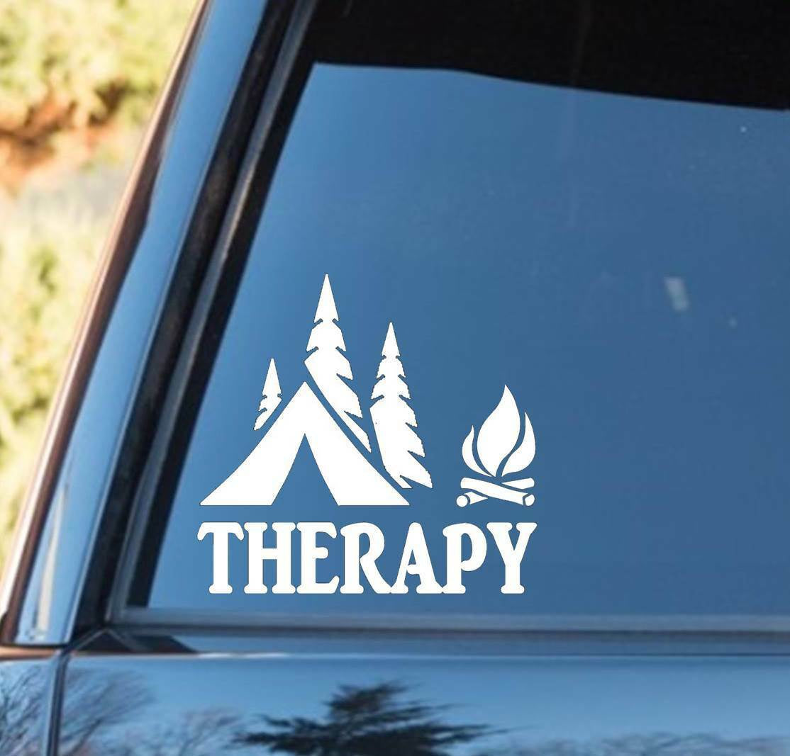 5“x5.3" Therapy Camping Camper Camp Decal Sticker Hike Hiker Hiking Tent