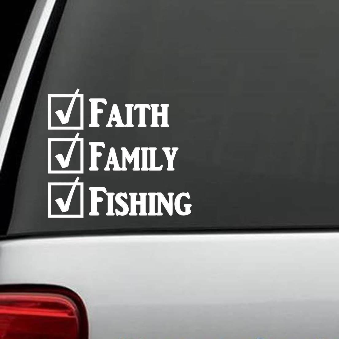 5.5"x6.1" Faith Family Fishing Decal Sticker Fish Rod Reel Bait Casting Boat Lure