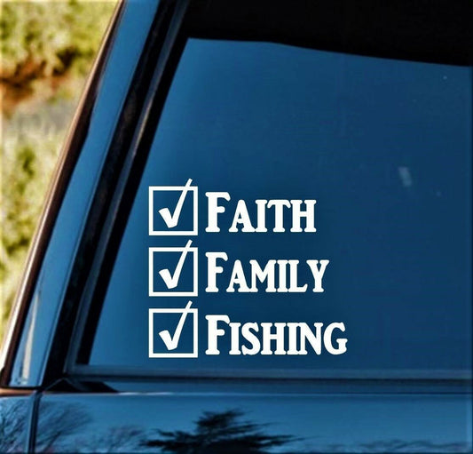 5.5"x6.1" Faith Family Fishing Decal Sticker Fish Rod Reel Bait Casting Boat Lure
