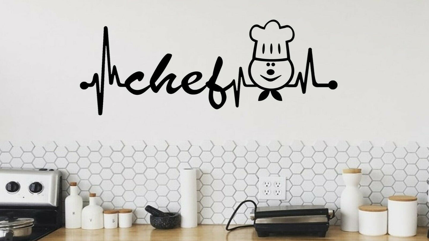 Chef Hat Heartbeat Lifeline Wall Decal Kitchen Decor Love To Cook Art BG 503